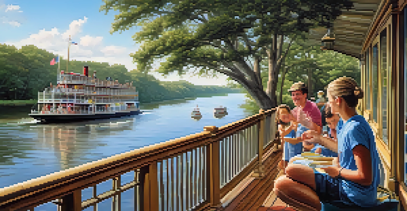 A family on a riverboat engaging in a treasure hunt activity, with the Savannah River in the background.