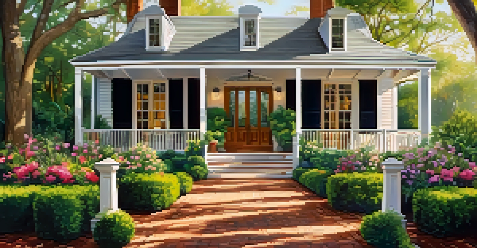 A beautifully landscaped garden next to a colonial house in Savannah, showcasing flowers and greenery.