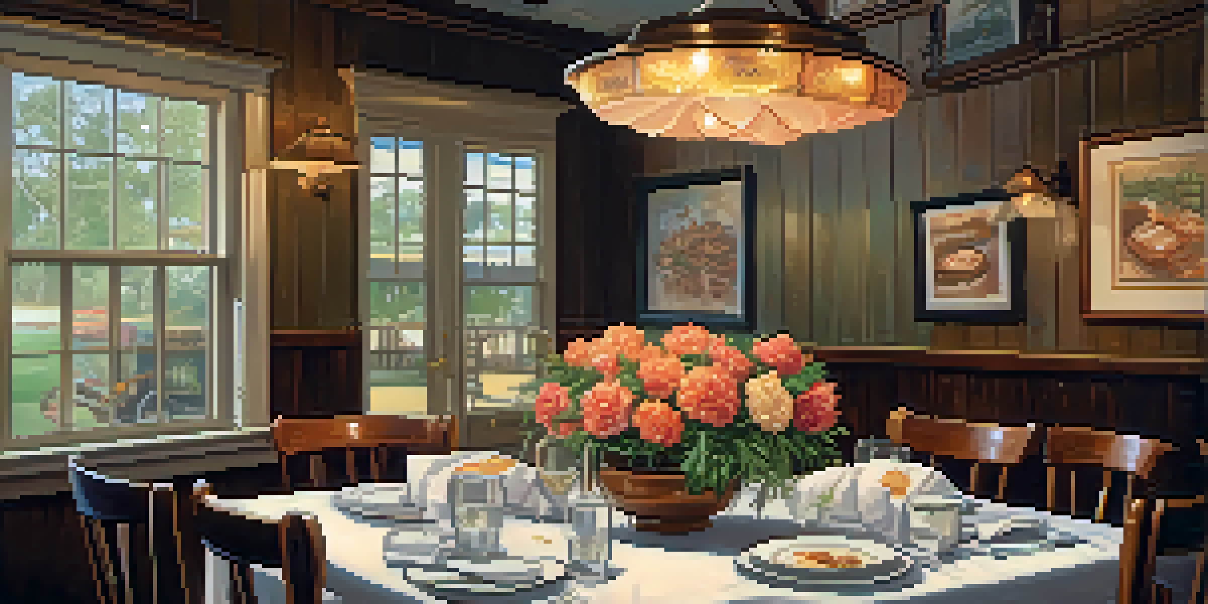 A dining table set with Southern dishes like shrimp and grits, fried chicken, and pecan pie, surrounded by a warm and inviting ambiance.