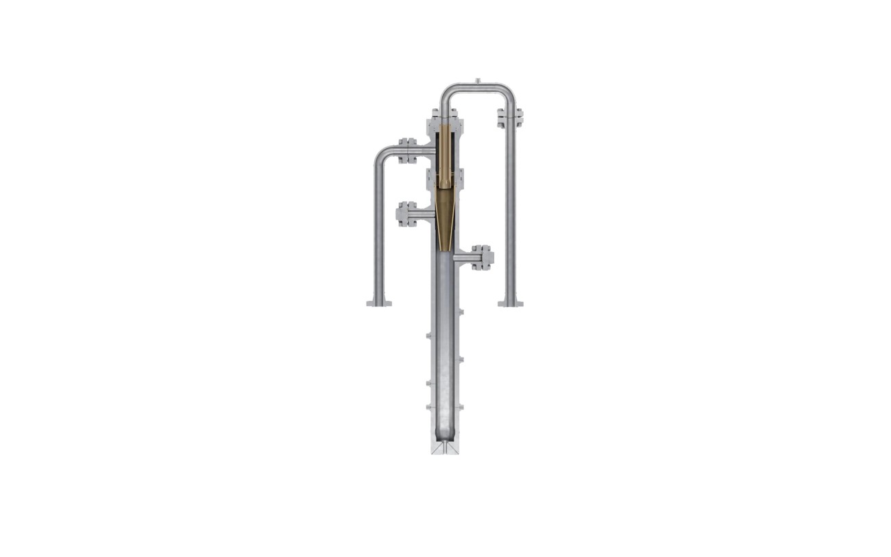 Sectioned view of a metal tube with 4 access points
