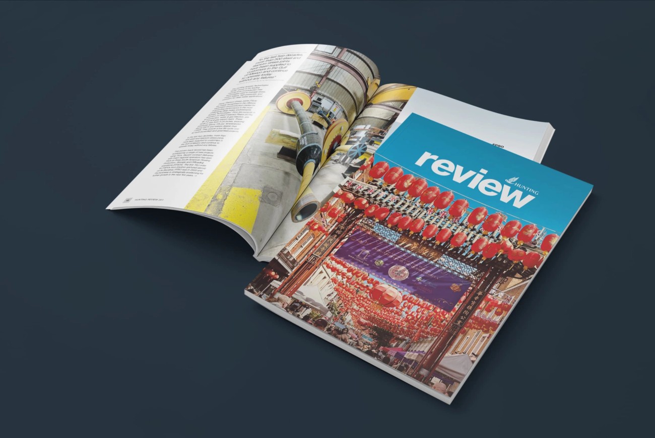 Opened A4 booklet of Hunting Review