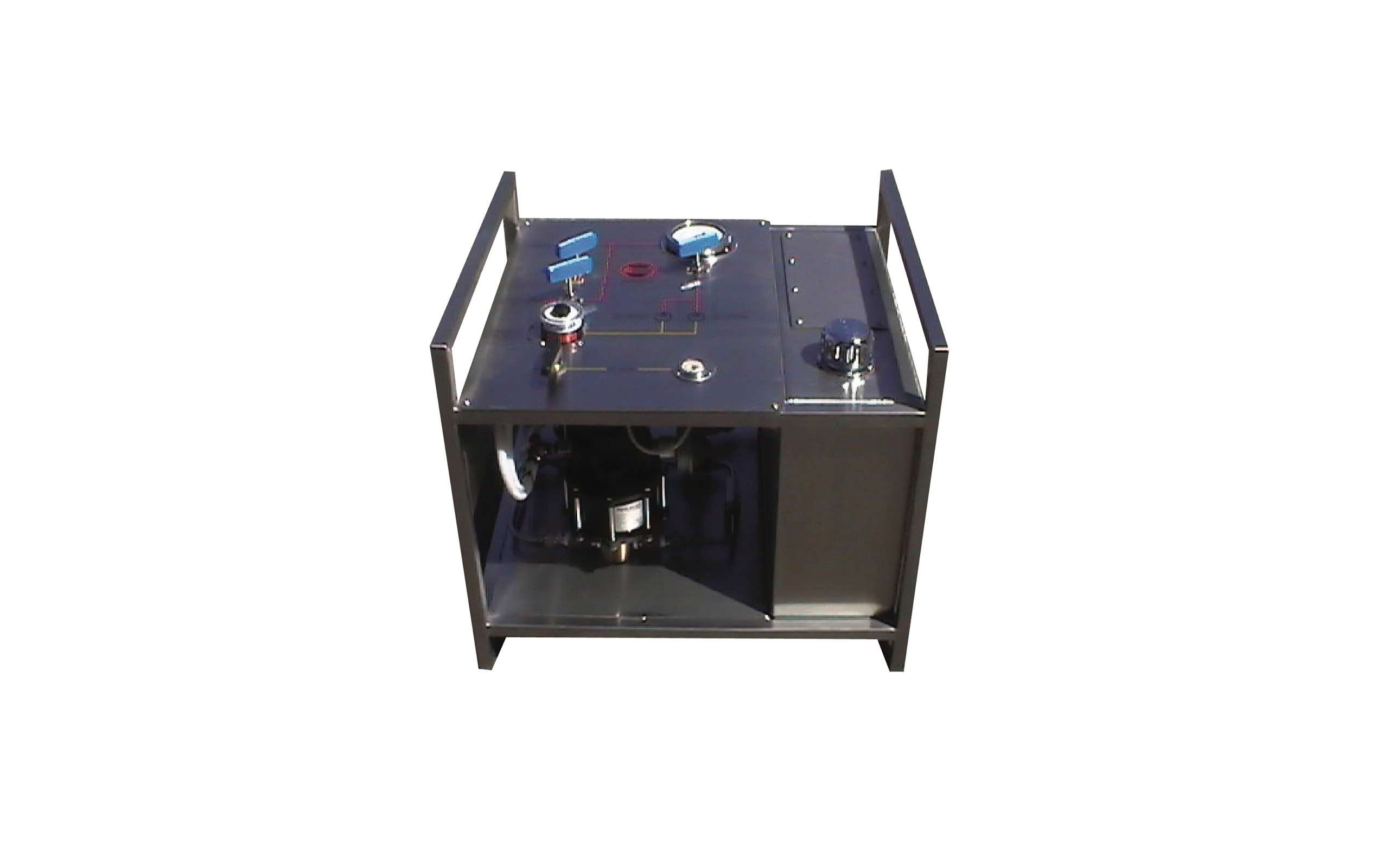 Metal box with control elements on top