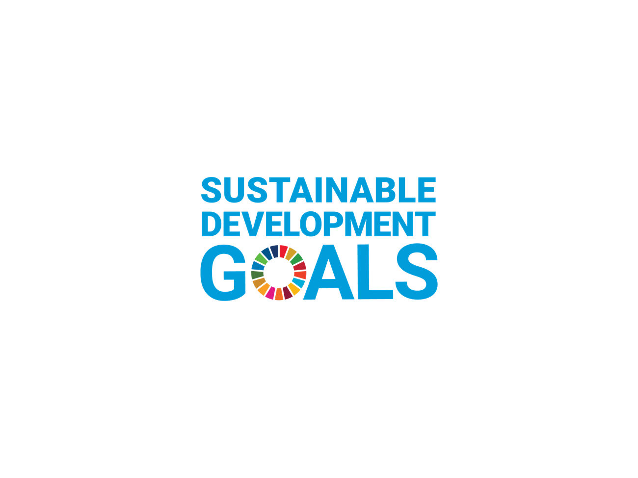 SDG logo, blue letters reading "Susteinable Development Goals", the letter O in goals is made up of a colour scale