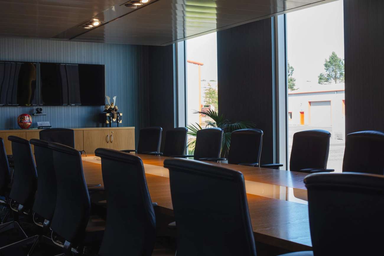 Hunting board room with empty chairs