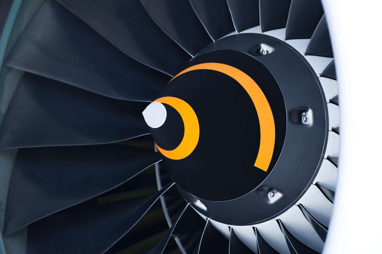 Close up of airplane turbine