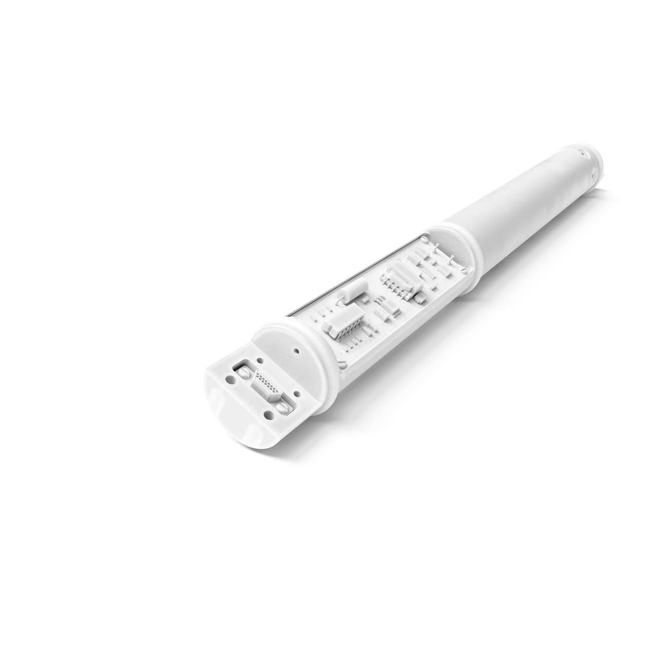 White rendering of tube with electronic components on inside