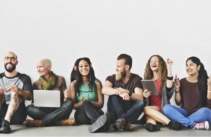 Group of people connecting through digital tools