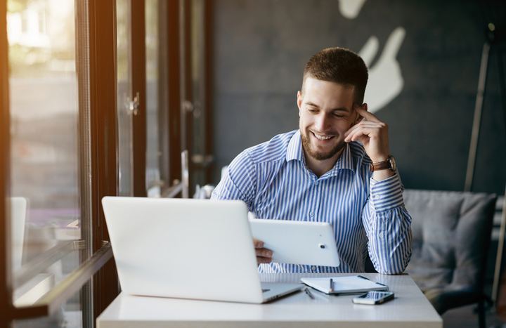 Business owner taking his business online