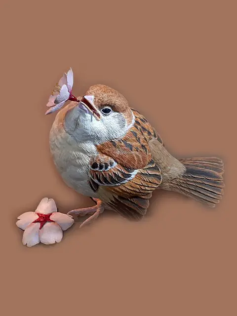 고객님의 조각 작품 기소 히노키 (기소 편백나무) 참새