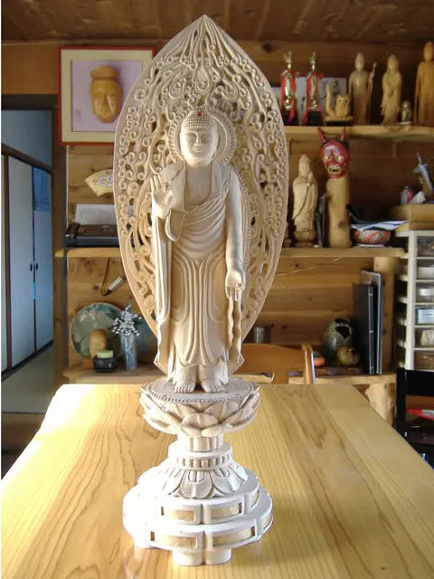 고객님의 조각 작품 아미타불상 기소 히노키 (기소 편백나무)