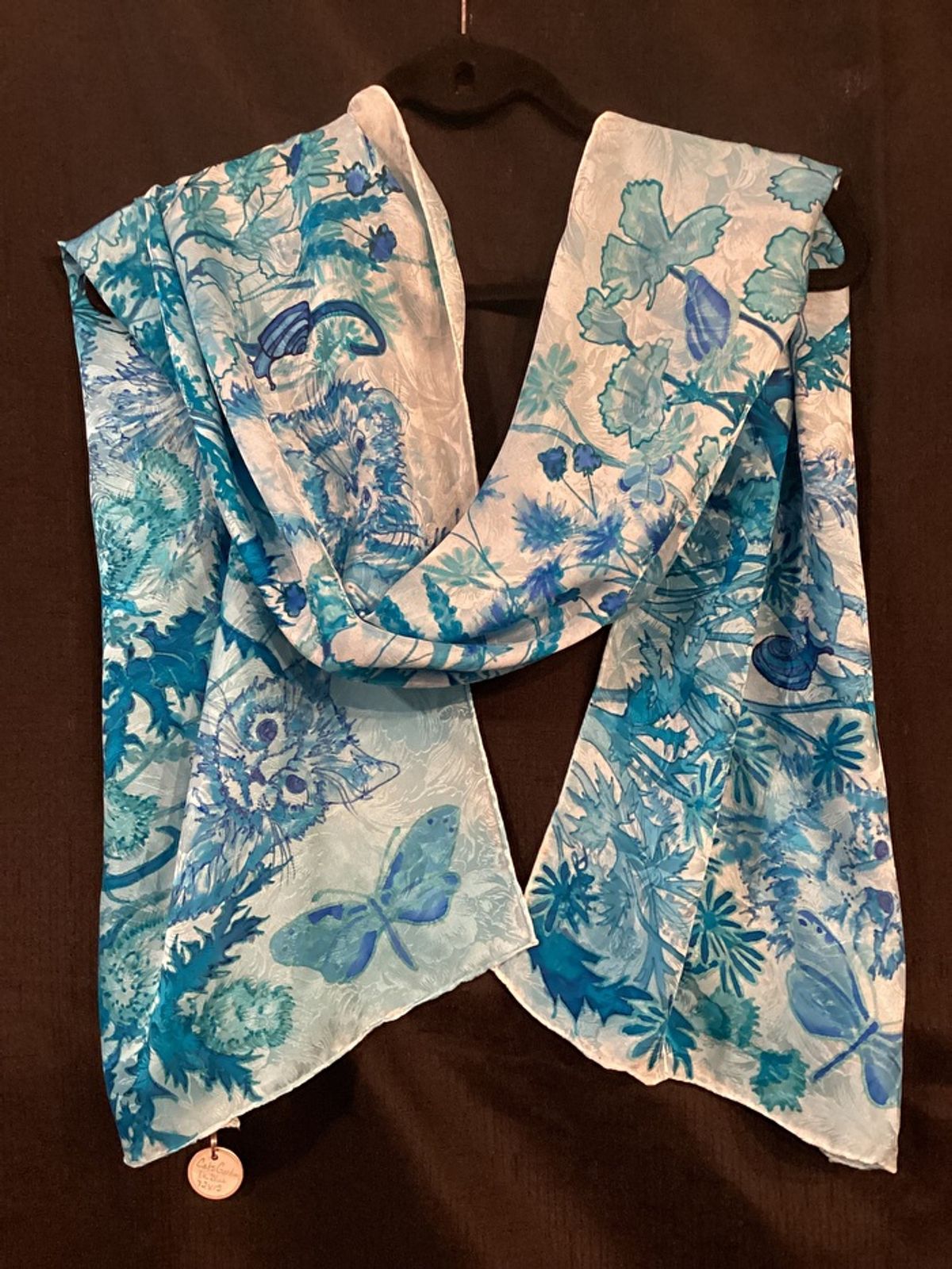Cat's Garden in Blue on Jacquard Silk — image 2