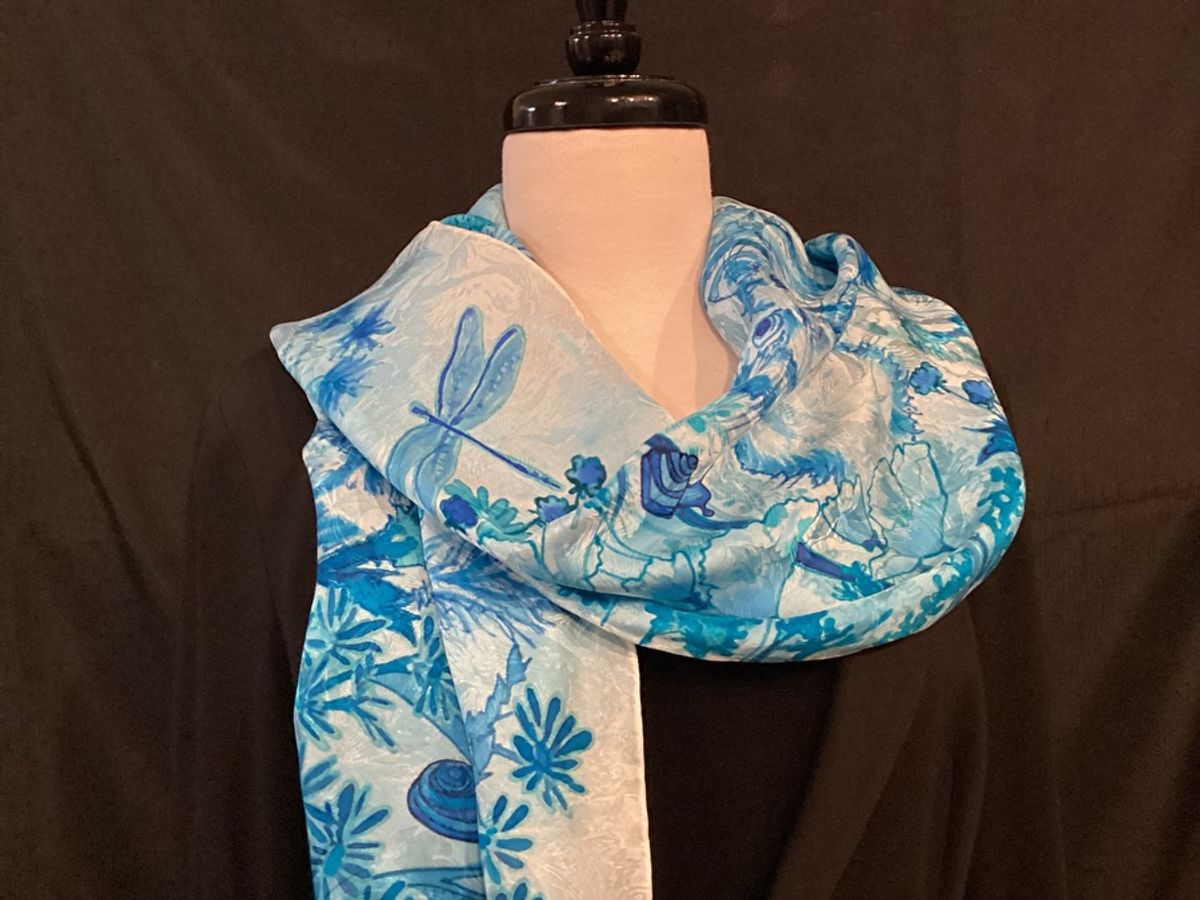 Cat's Garden in Blue on Jacquard Silk — image 5