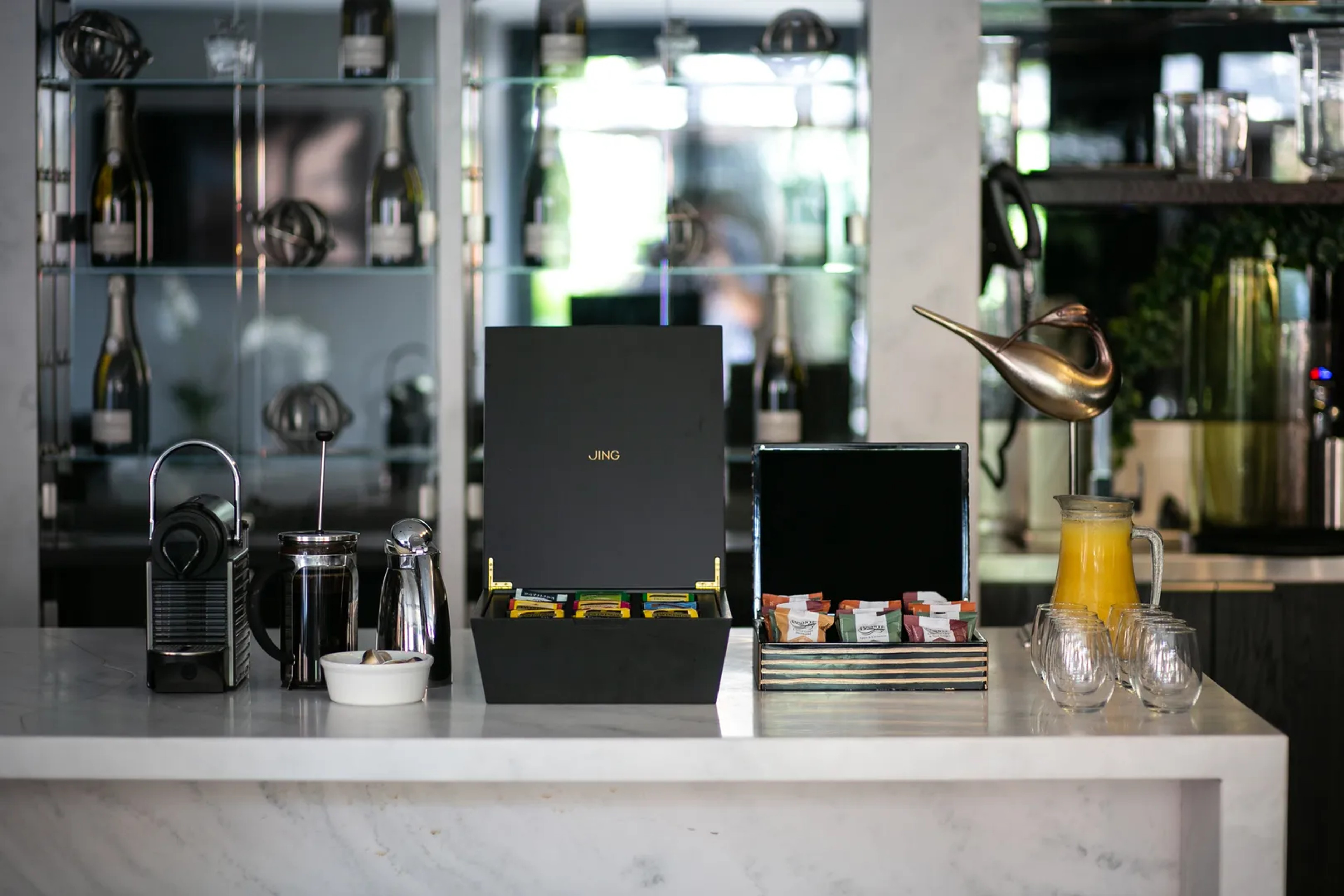 Tea and coffee station with JING tea