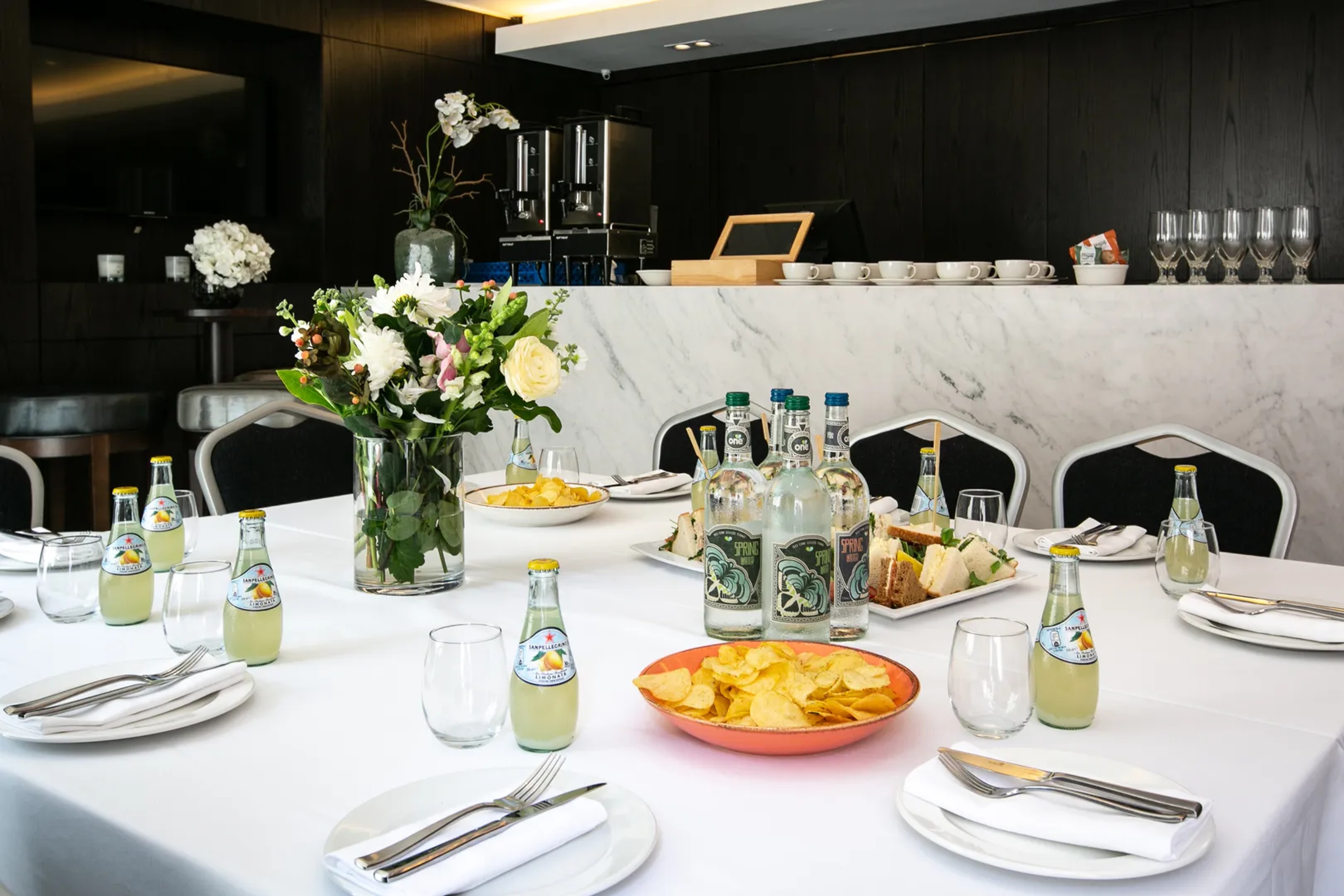 Corporate lunch setup in meeting room