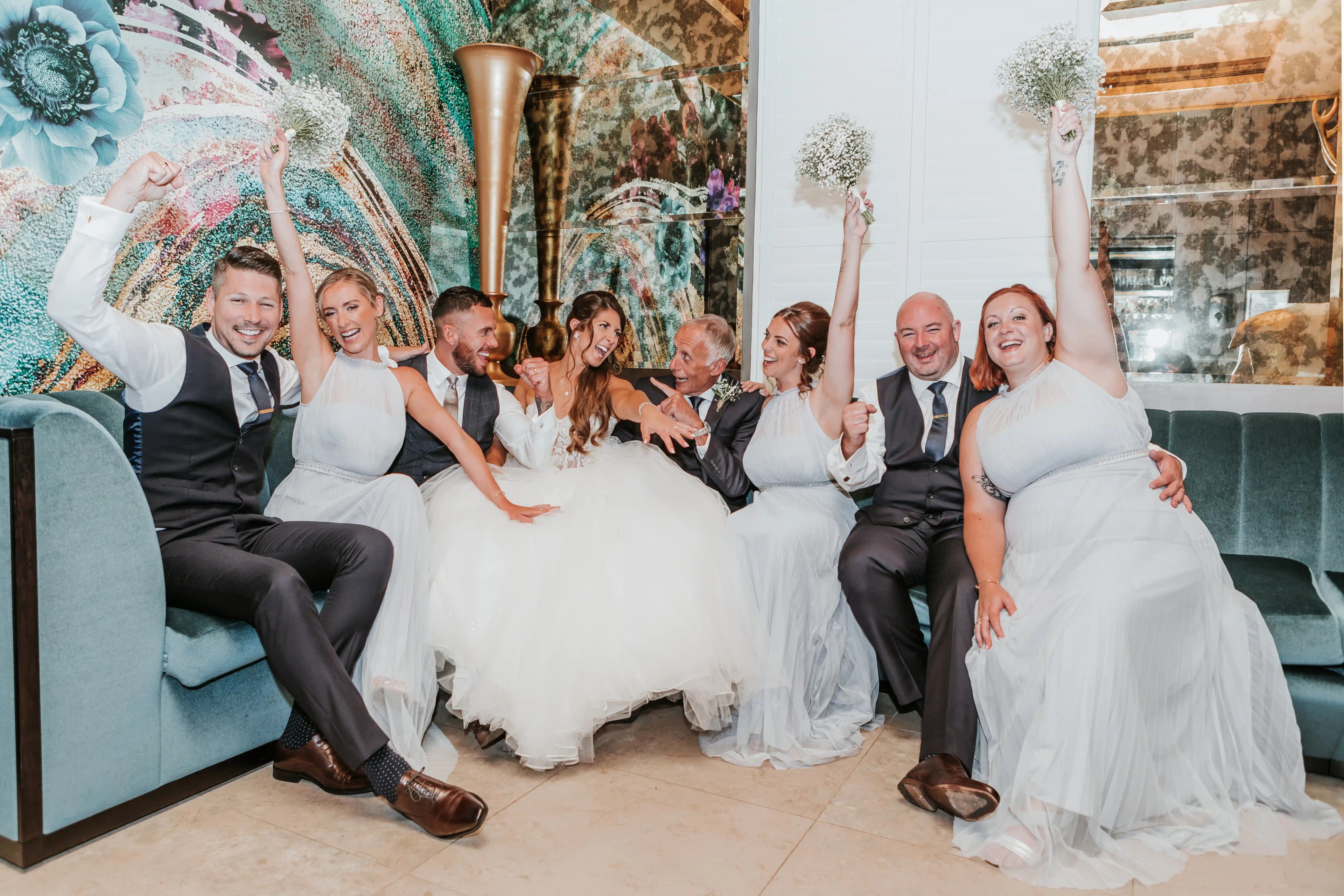 Wedding party celebrating at One Warwick Park