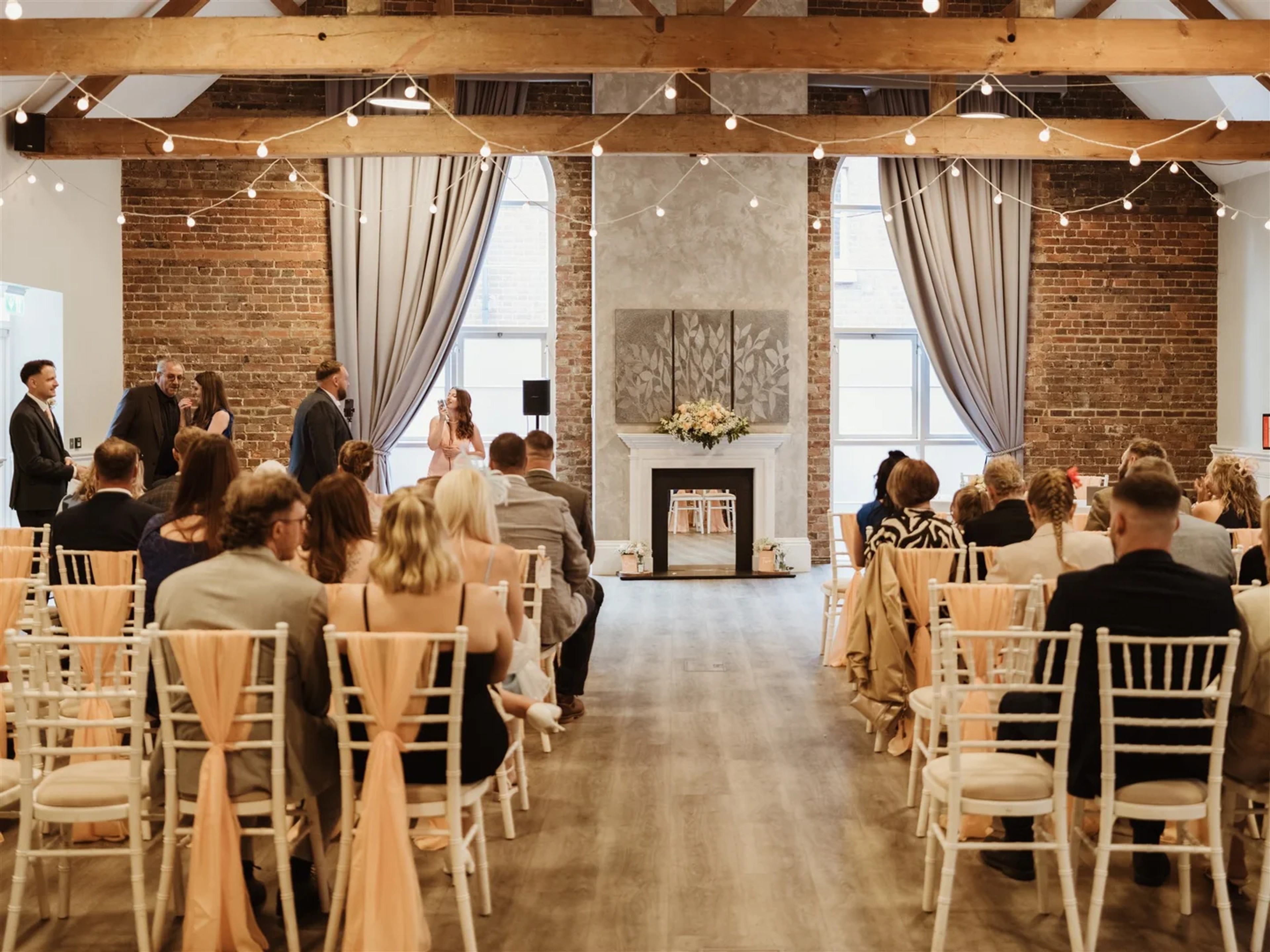 Couple sharing their first kiss as newlyweds