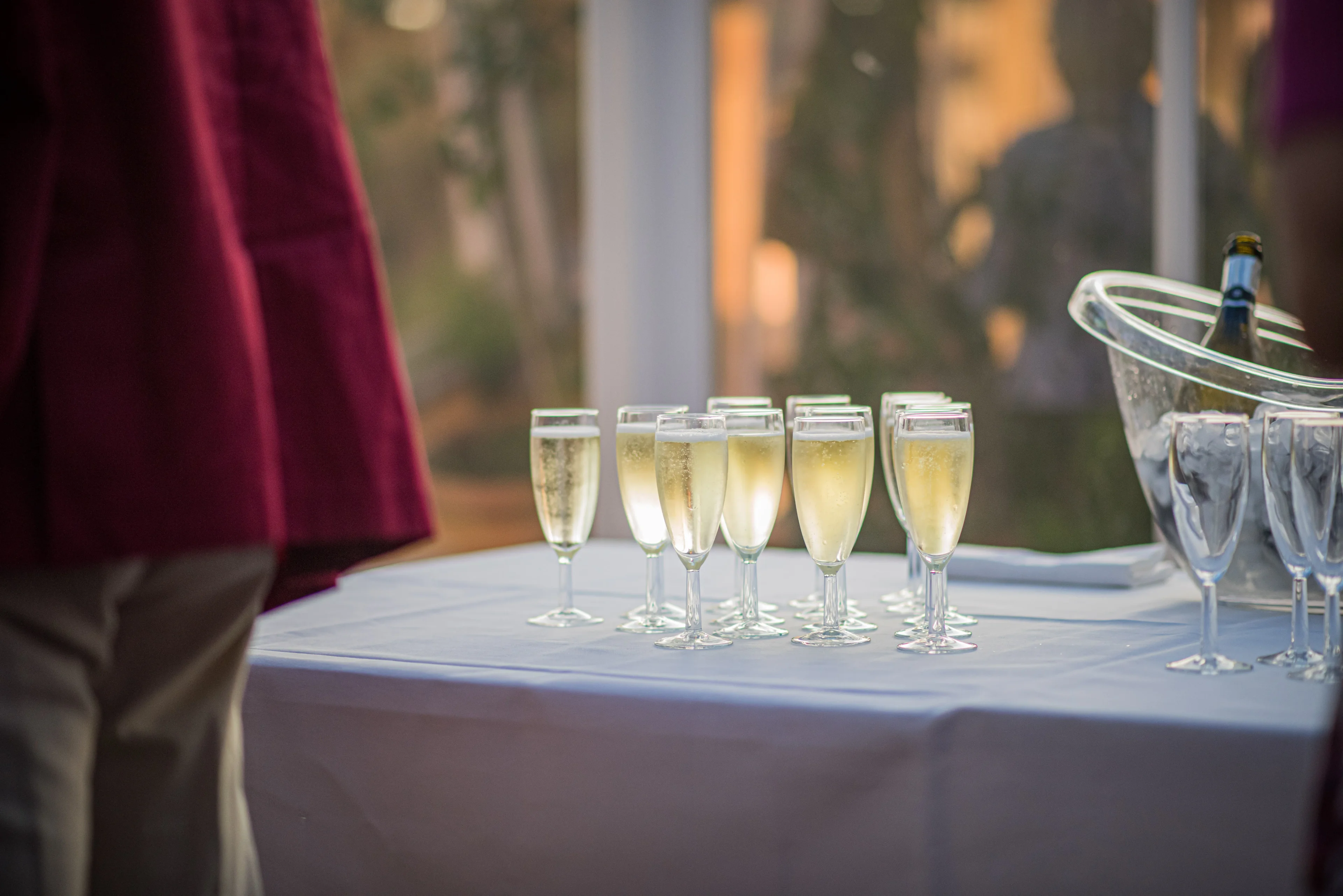 Champagne glasses lined up for a celebration at Salomons Estate