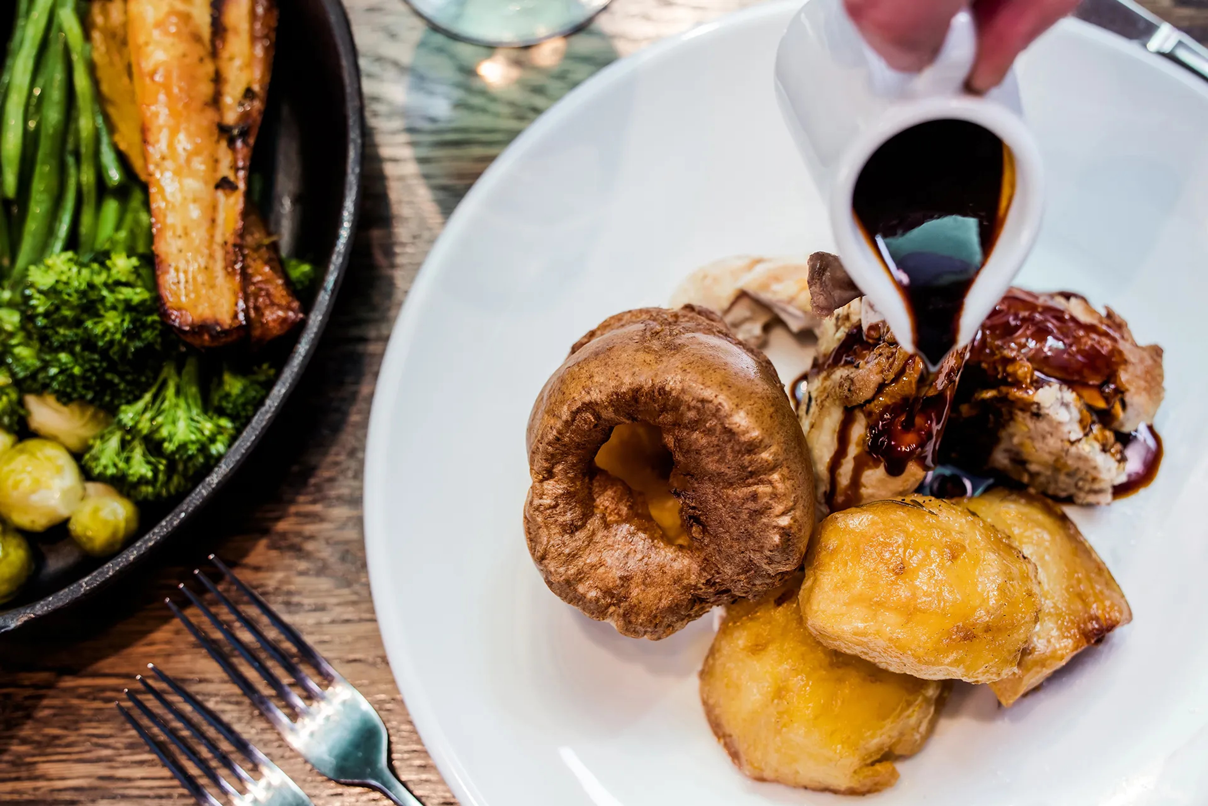 Sunday roast with Yorkshire pudding and gravy at The Brasserie