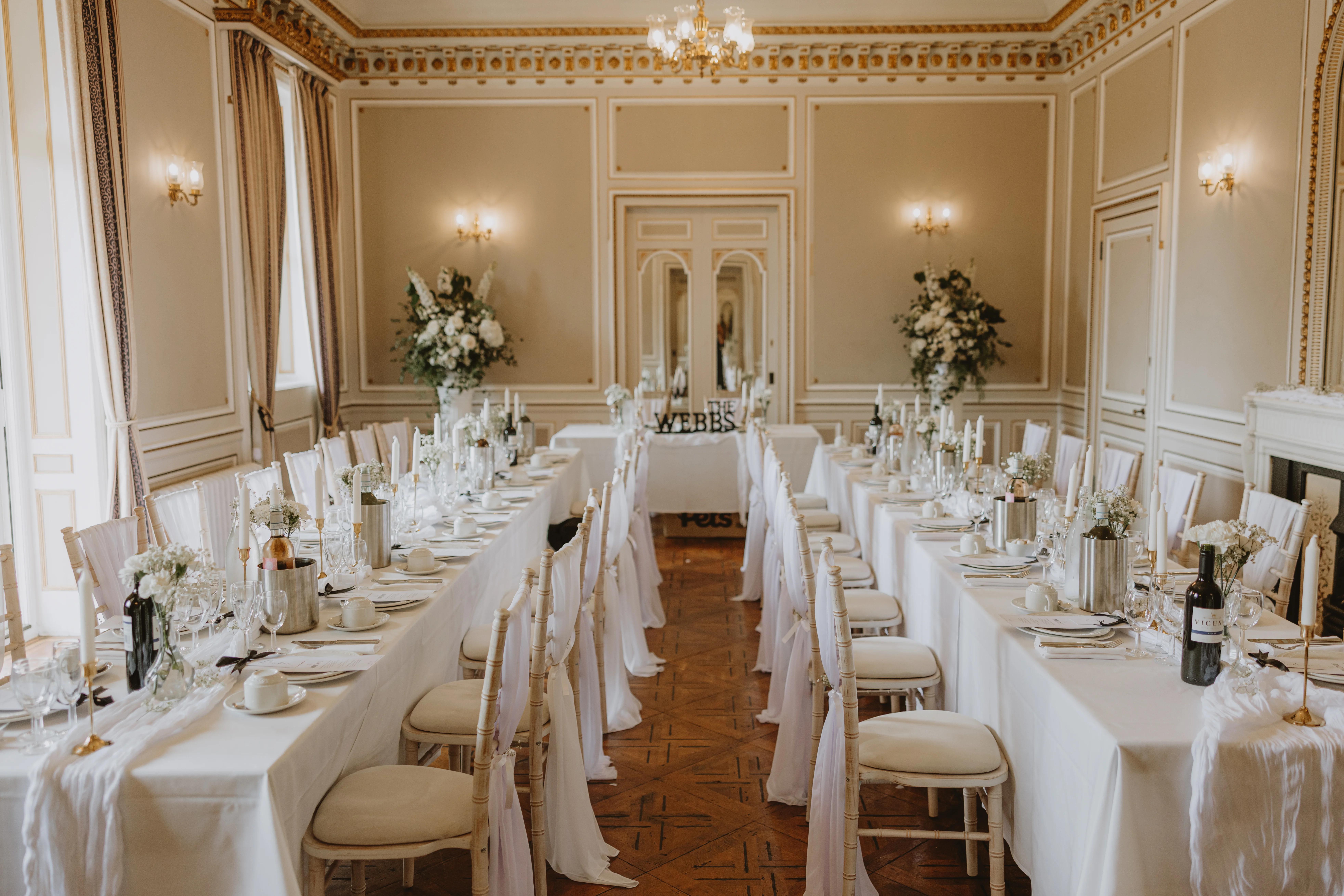 The Gold Room at Salomons Estate set for a wedding reception