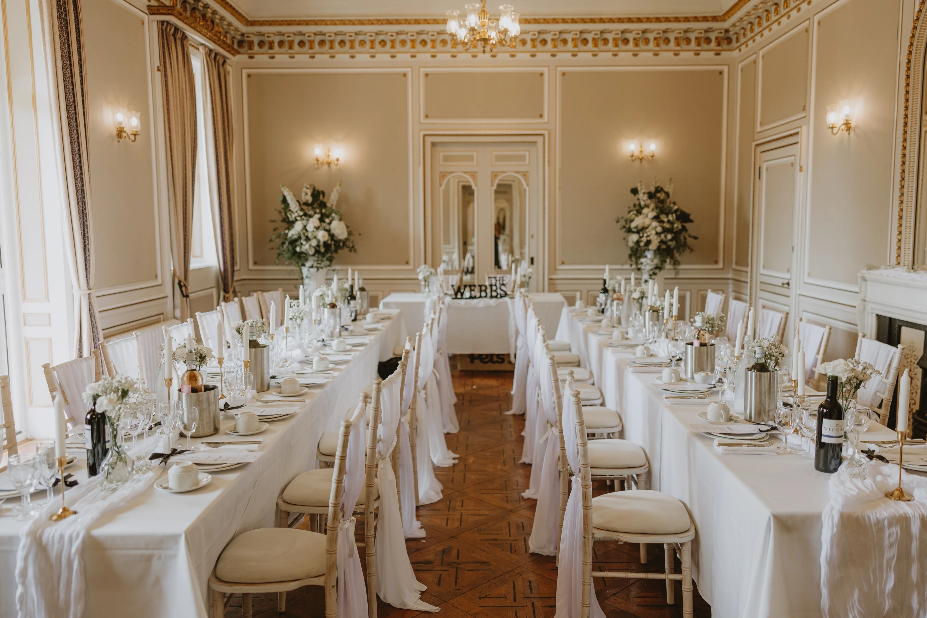 The Gold Room at Salomons Estate set for a wedding reception