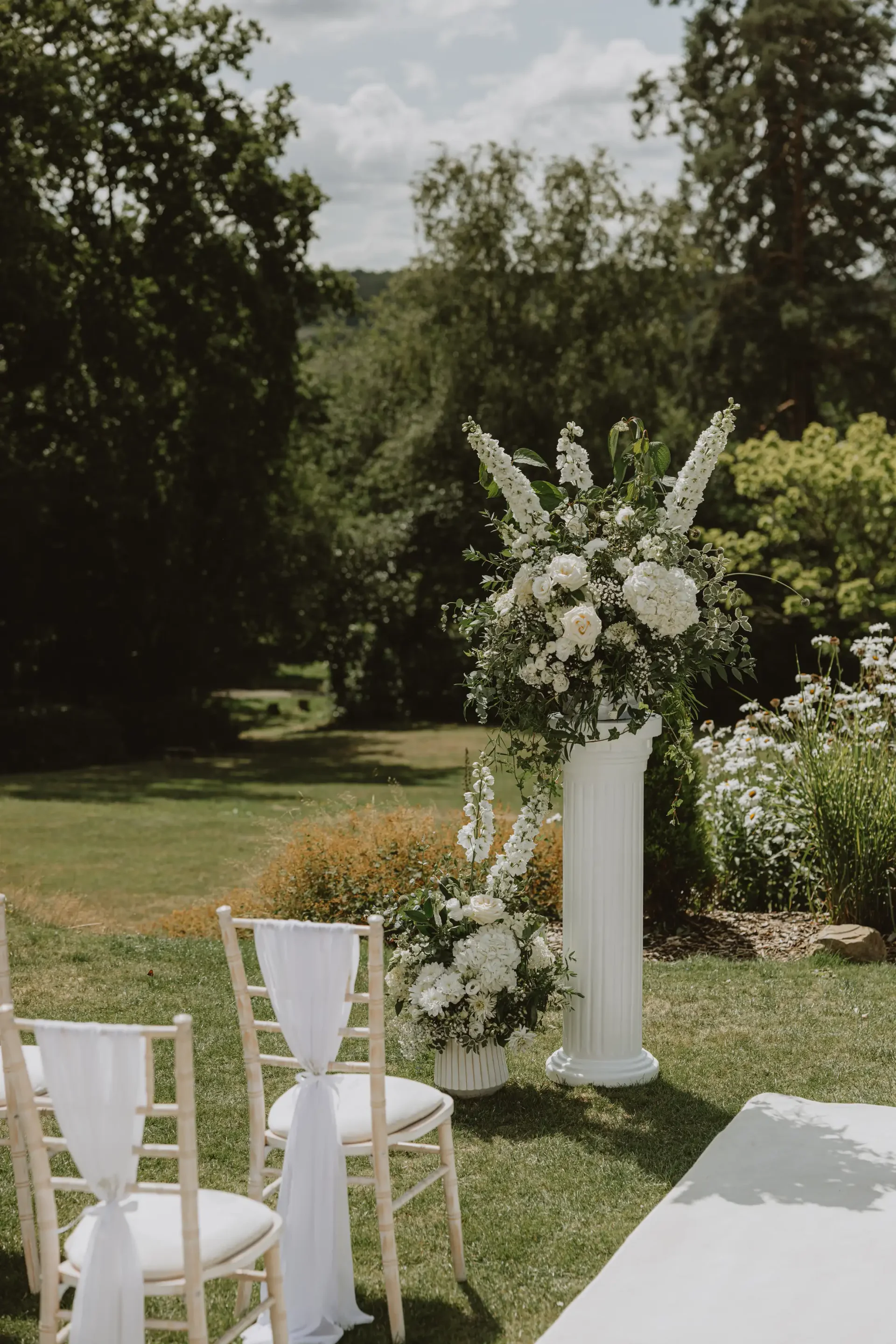 Wedding ceremony grounds with views of the Salomons Estate