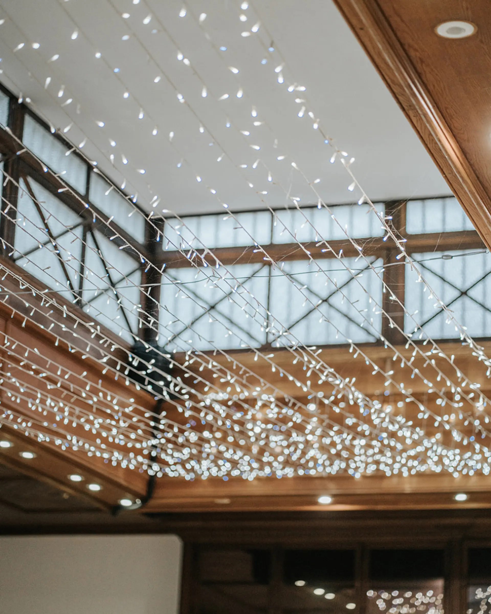 Fairy lights beneath the Theatre skylight at Salomons Estate