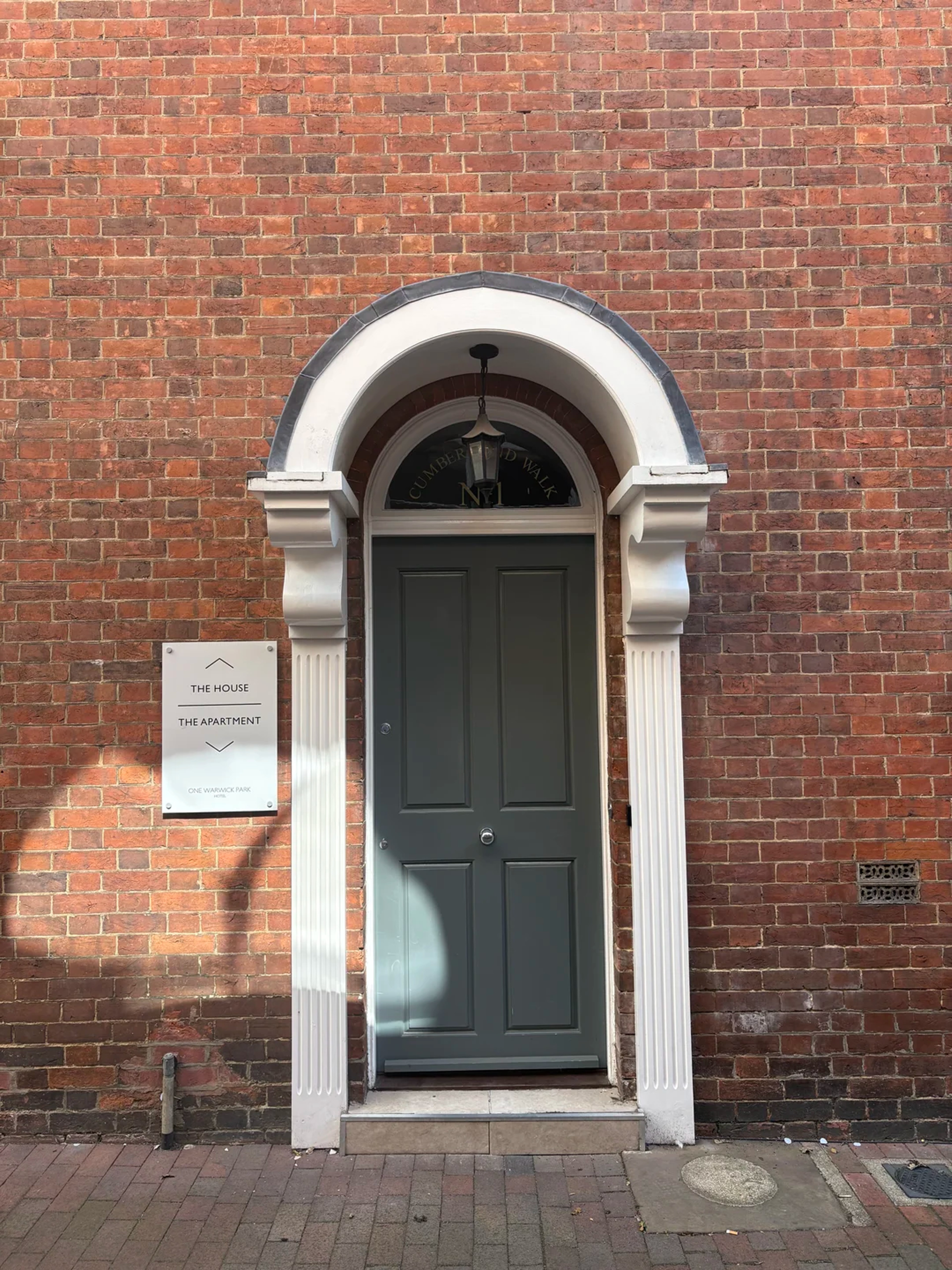 Georgian-style entrance doorway to The House at One Warwick Park