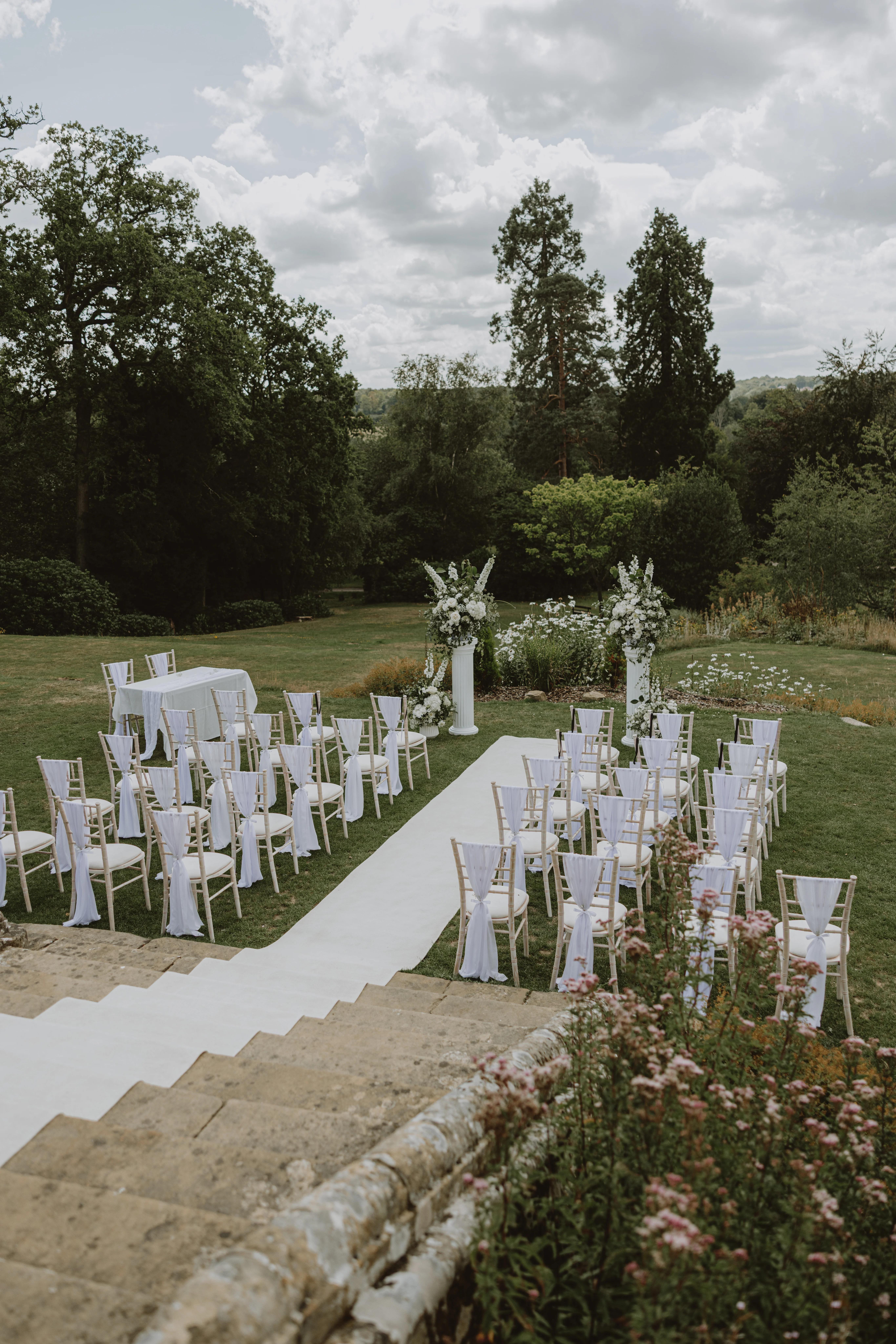 Outdoor ceremony setup on the south-facing lawn