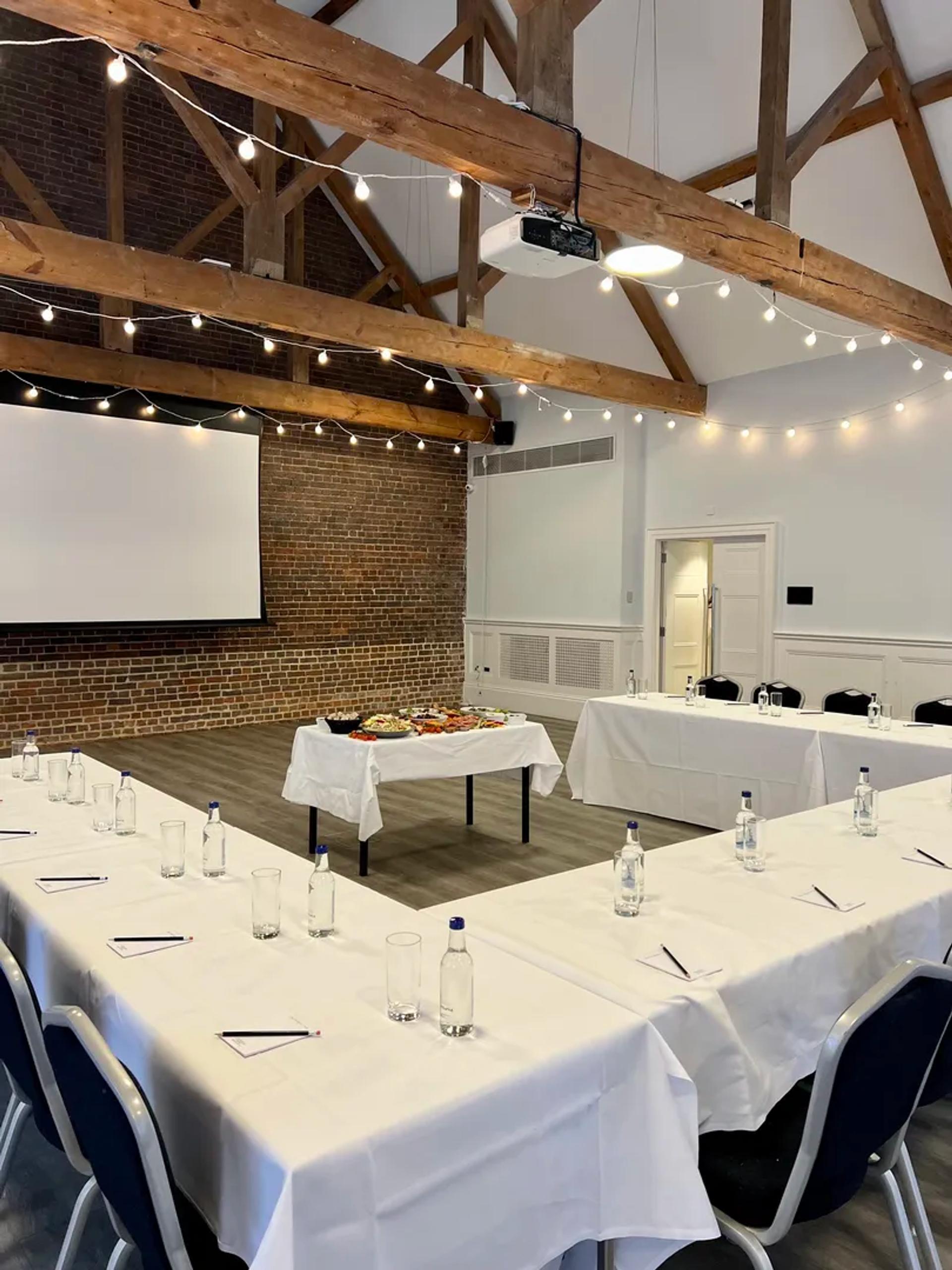 Conference setup with projector screen