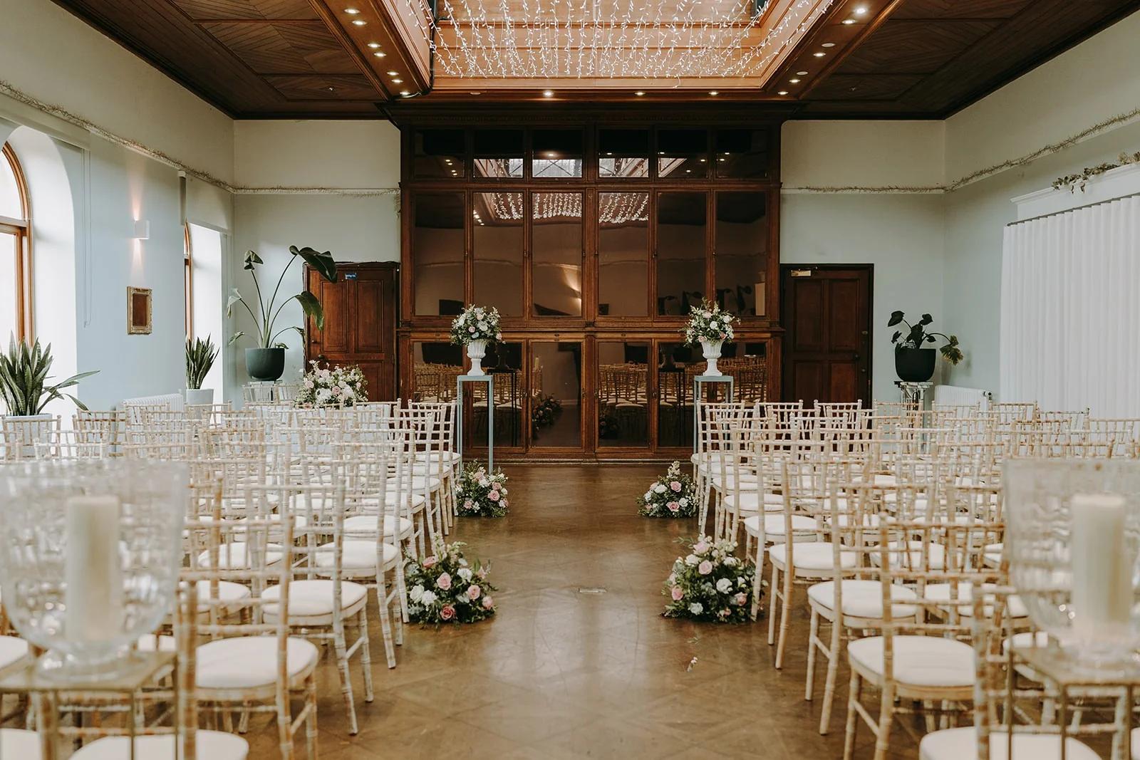 The Garden Room at Salomons Estate set for a wedding ceremony