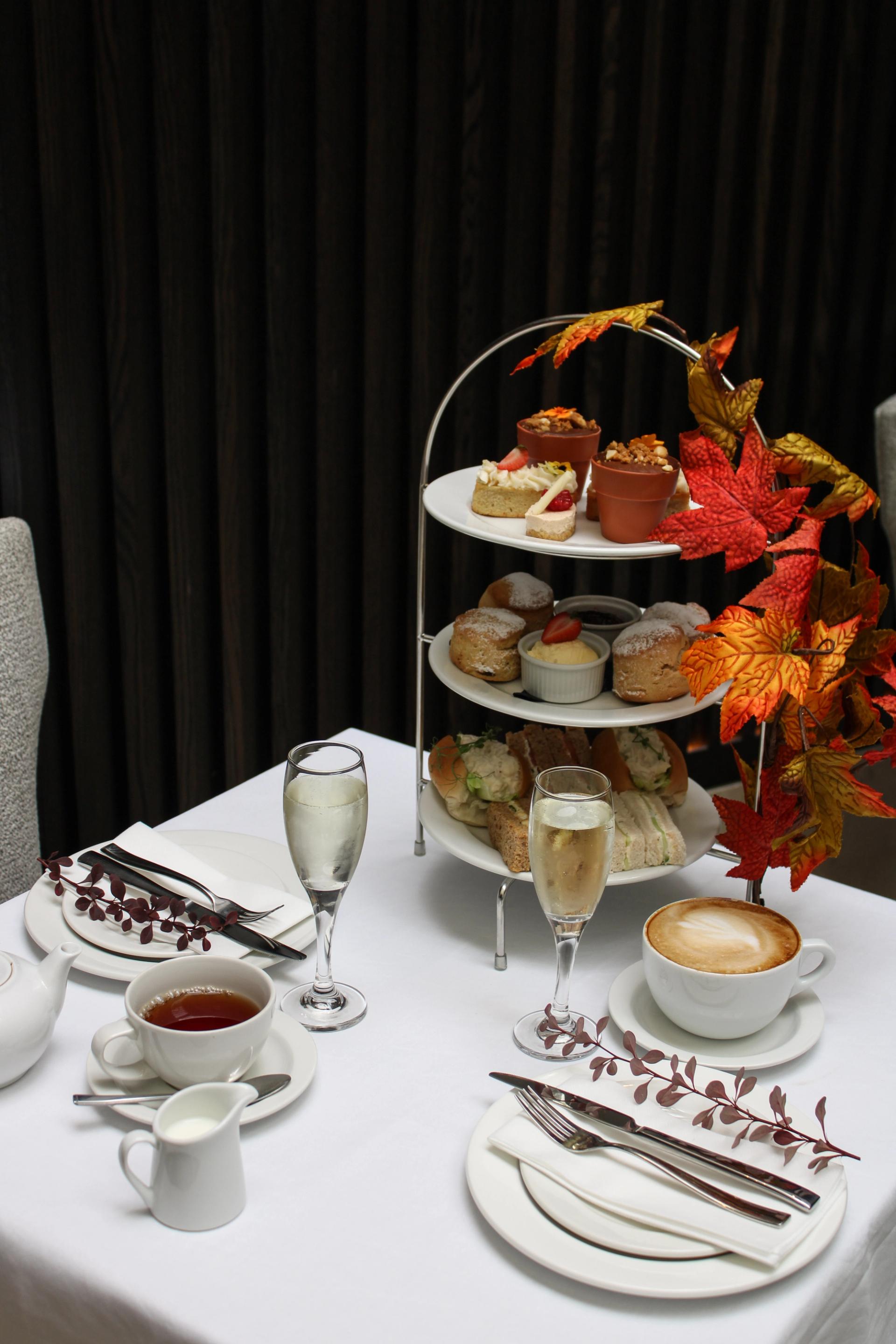 Full autumn afternoon tea spread