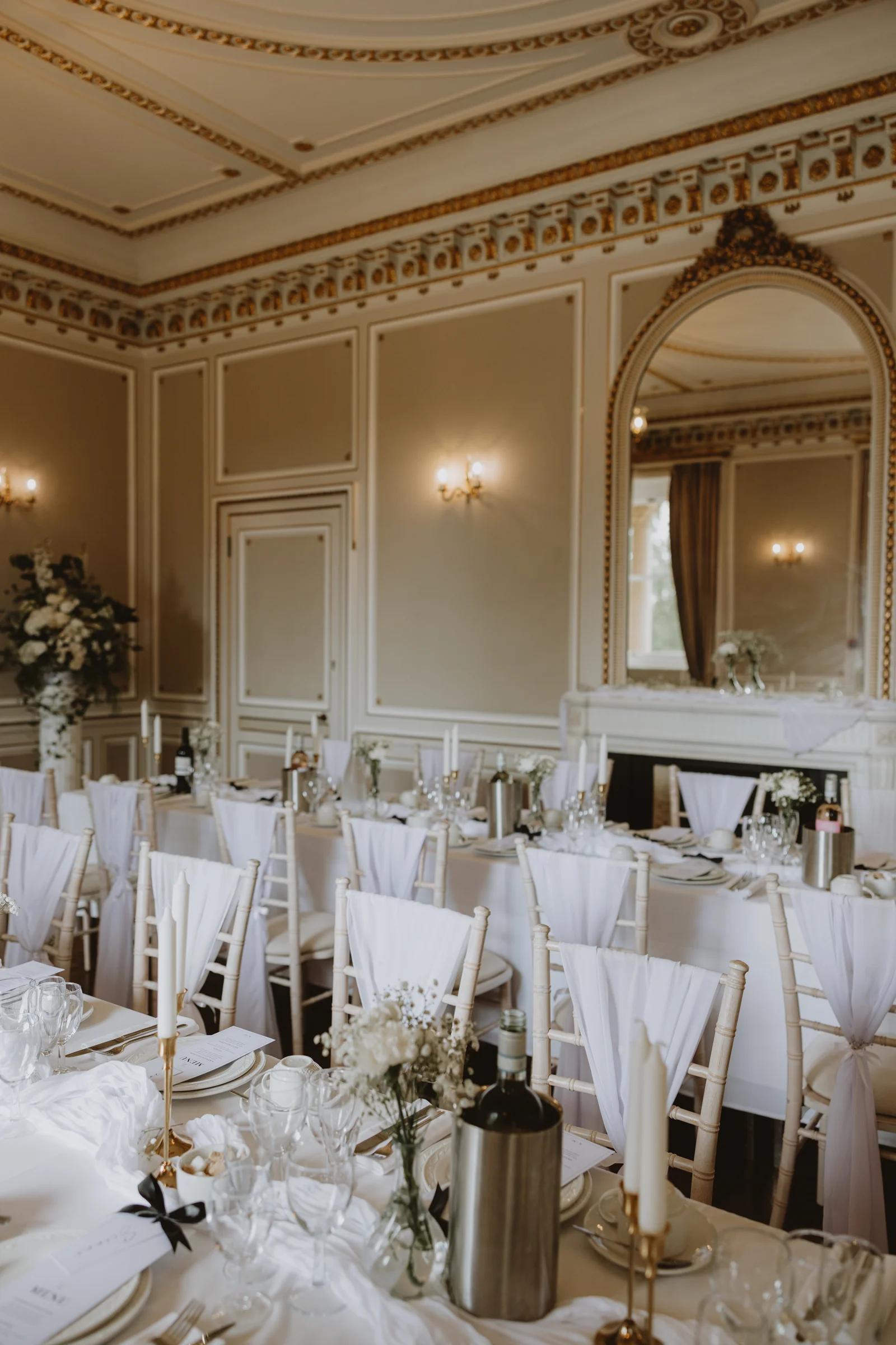Wedding reception dining in The Gold Room