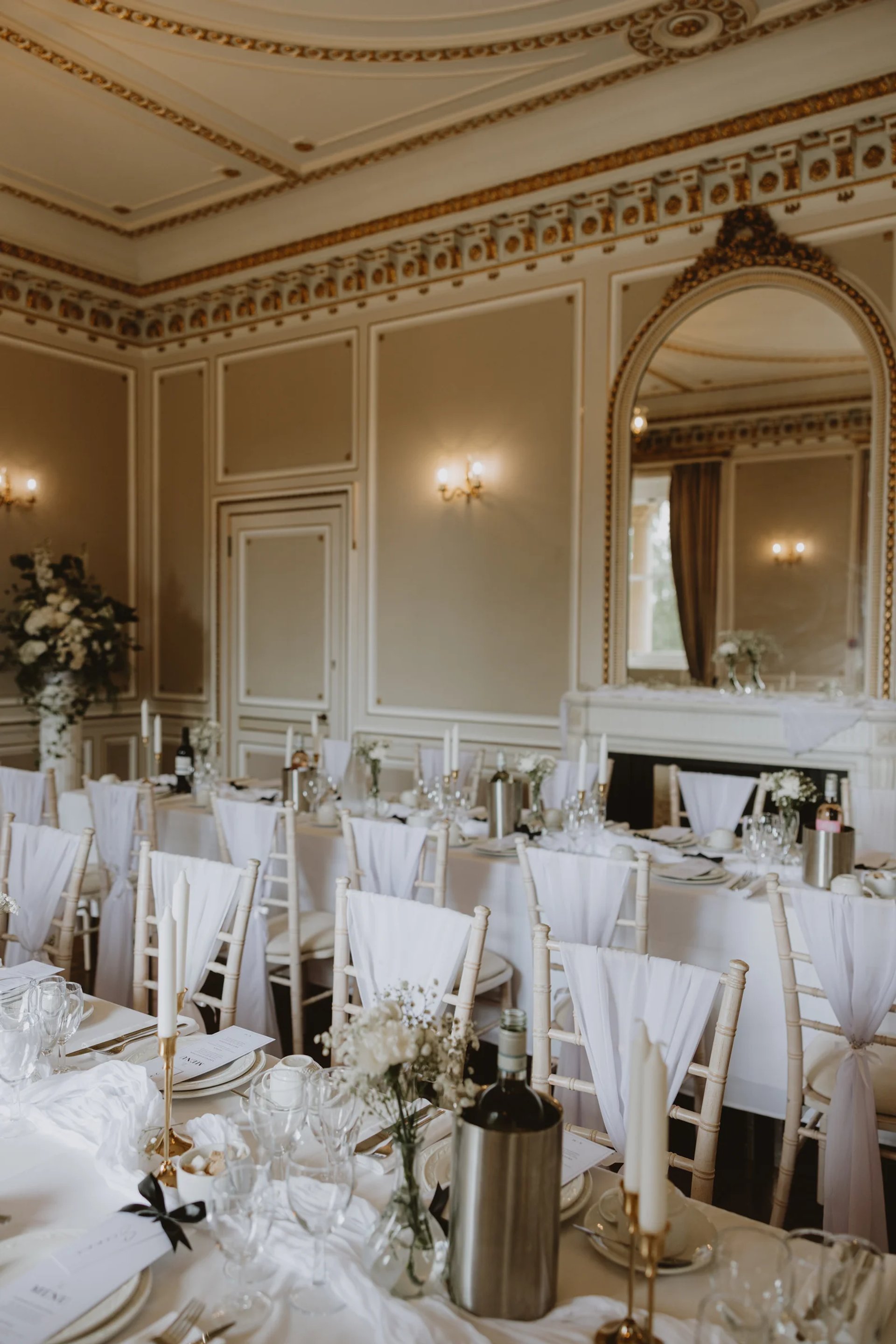 Wedding reception dining in The Gold Room