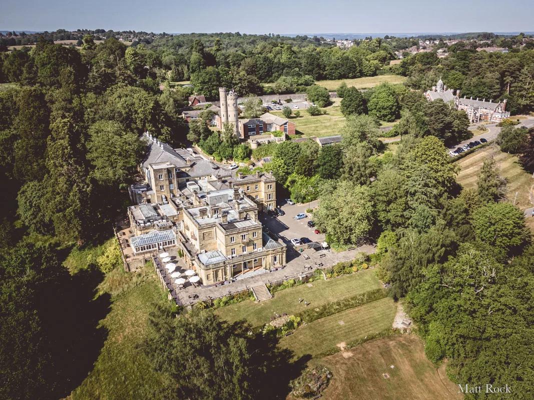 Salomons Estate aerial view showing the main building and grounds