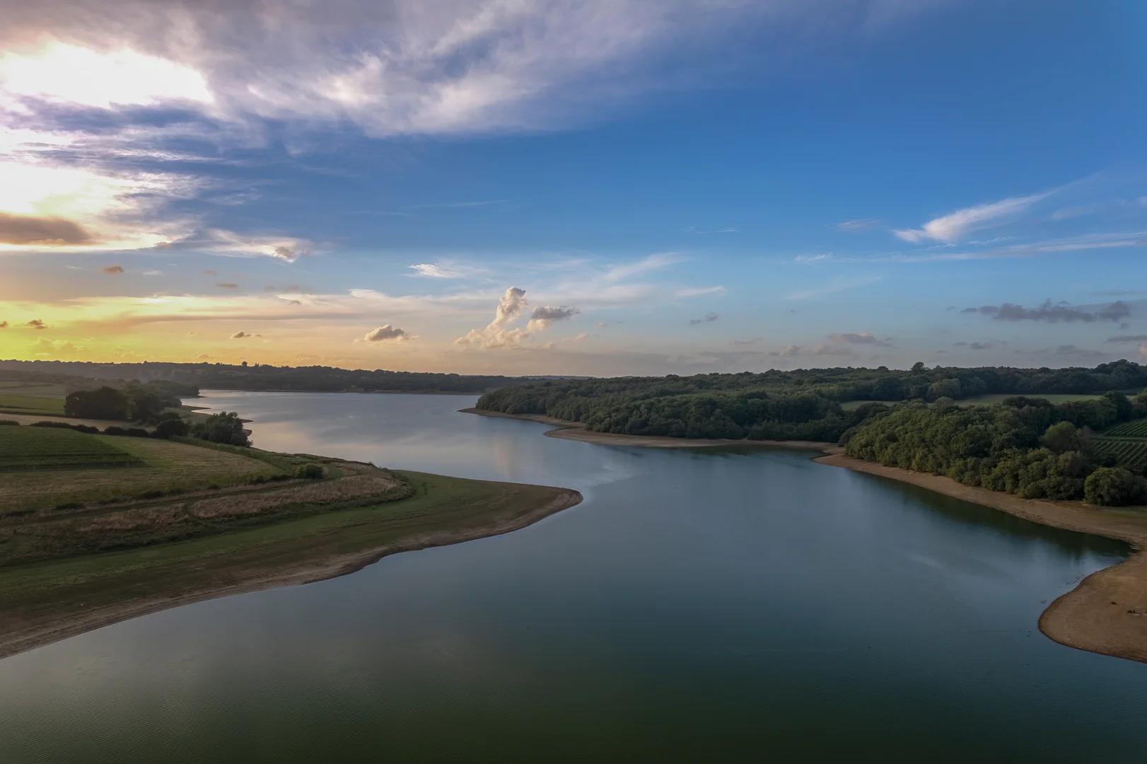 Bewl Water reservoir at dusk, ready for kayak fishing