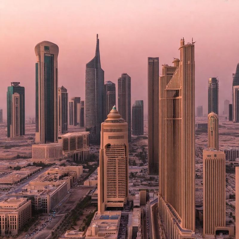 Aerial view of Riyadh skyline at sunset with sandstone beige buildings and deep burgundy sky, illustrating WhatsApp Business API automation