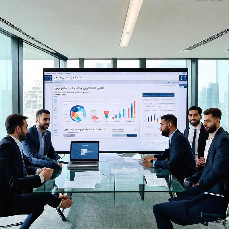 Team reviewing AI lead generation tools data in a modern GCC office