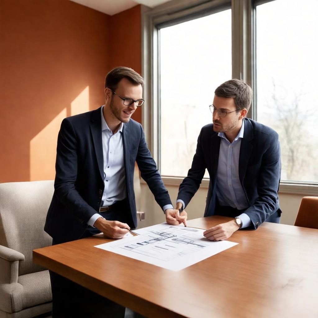 Two colleagues discussing AI automation mistakes over a document in a warm office