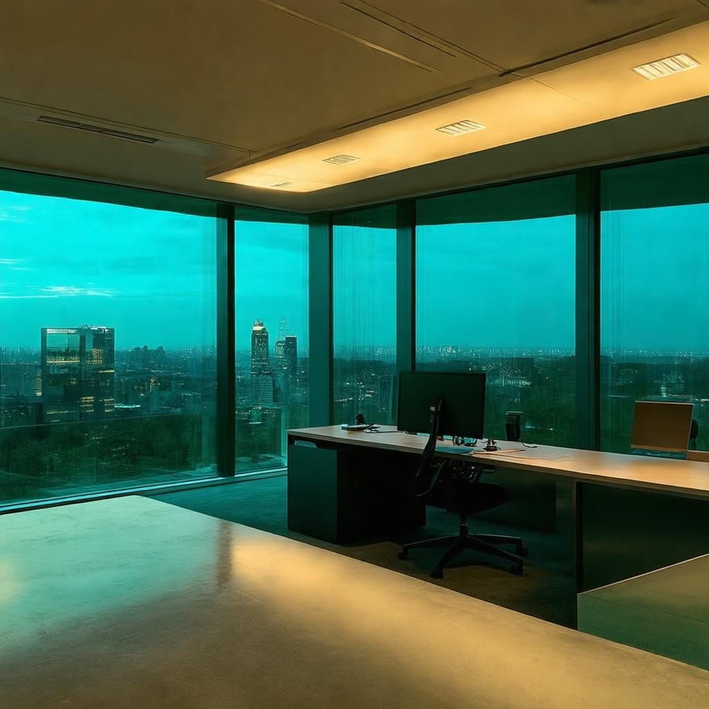 Modern office at dusk highlighting page speed and SEO concepts