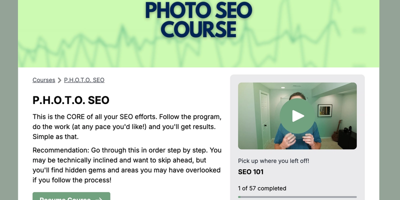 Photo SEO course inside the Photo Website Collective membership