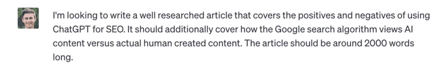 Prompt asking ChatGPT to write an article about whether it