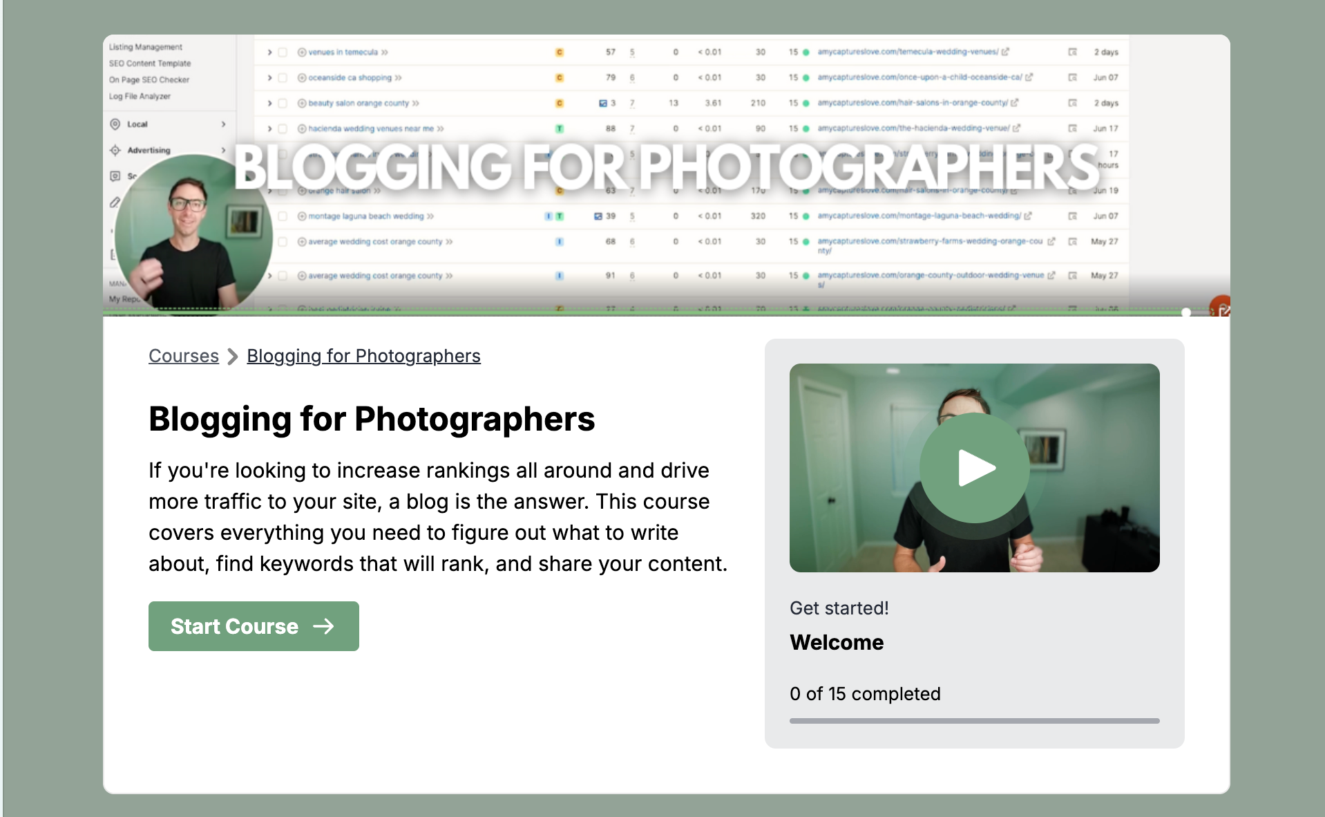 Blogging for photographers SEO course screenshot