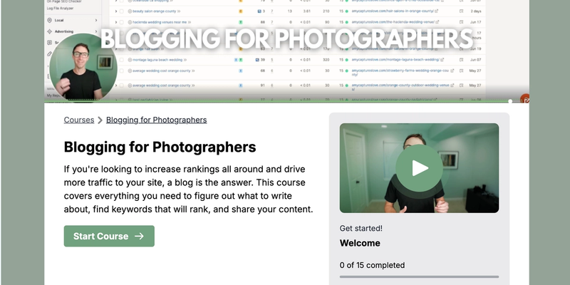Blogging for photographers SEO course screenshot