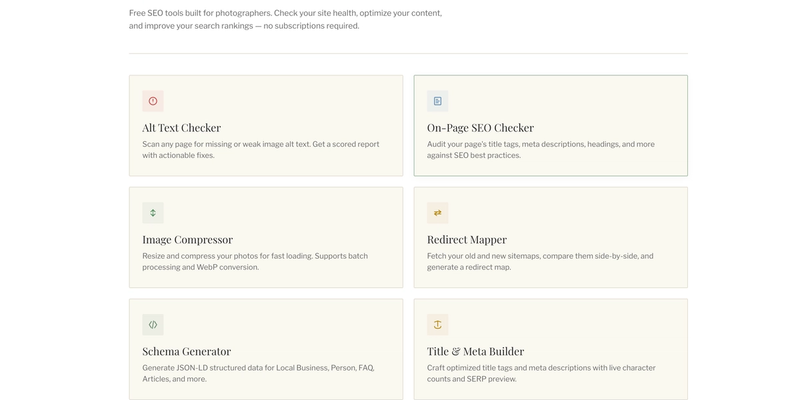 SEO tool suite for photographers screenshot