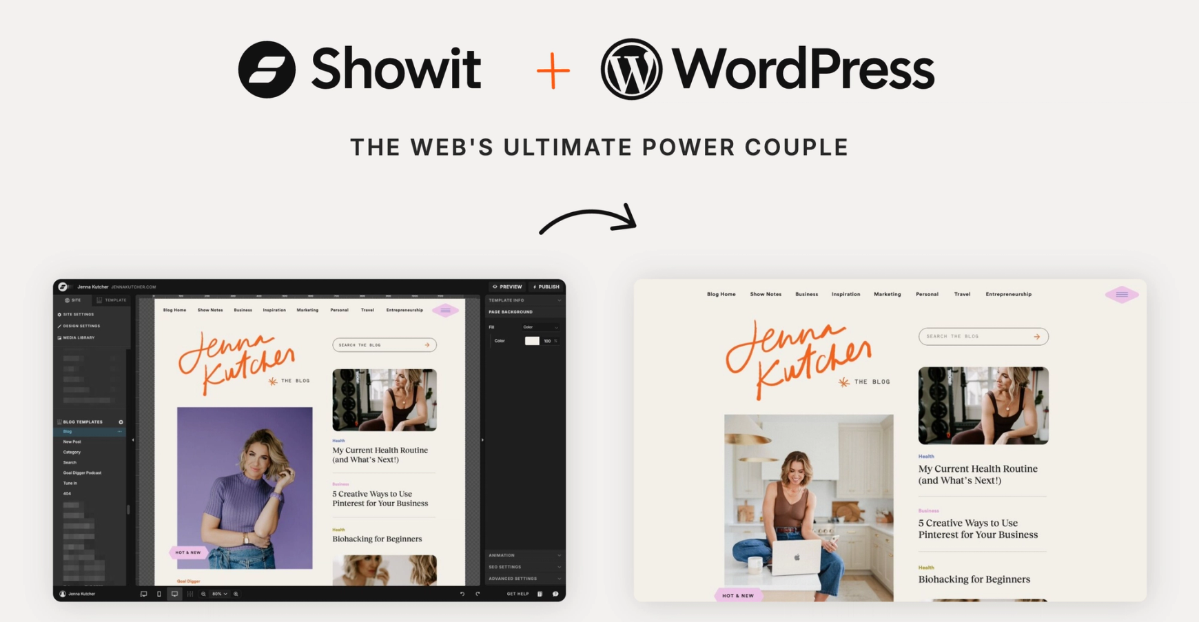 Screenshot of Showit website showing how it integrates with Wordpress