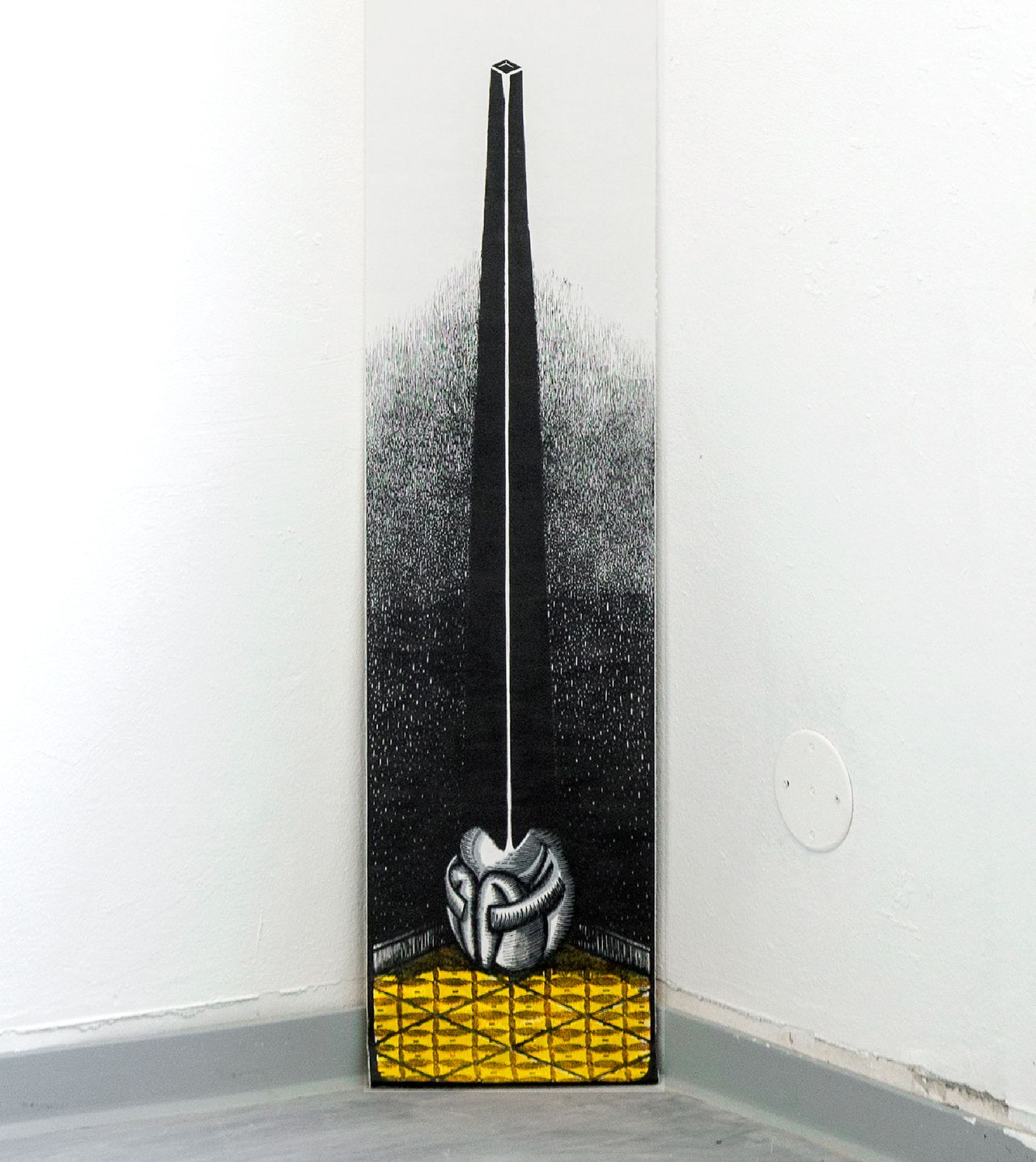 Elkin Salamanca, Eselsmütze 2023 Linocut on corner 250 × 30 cm Elkin Salamanca, Eselsmütze 2023 Linocut on corner 250 × 30 cm