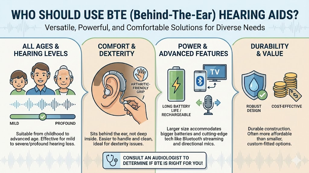 Who should use BTE hearing aids