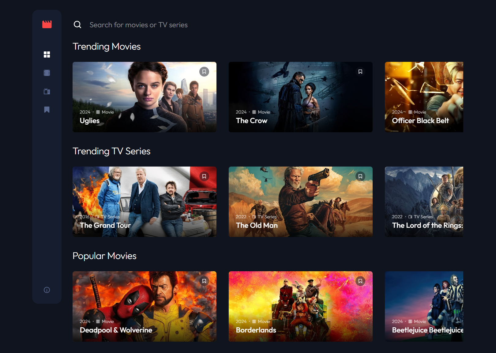 Screenshot of the Entertainment Web App desktop interface showing media browsing and playback controls.