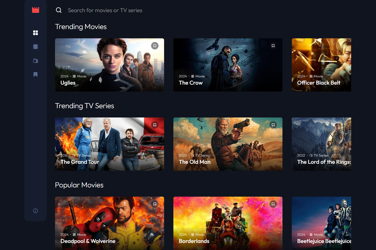 Screenshot of the Entertainment Web App desktop interface showing media browsing and playback controls.
