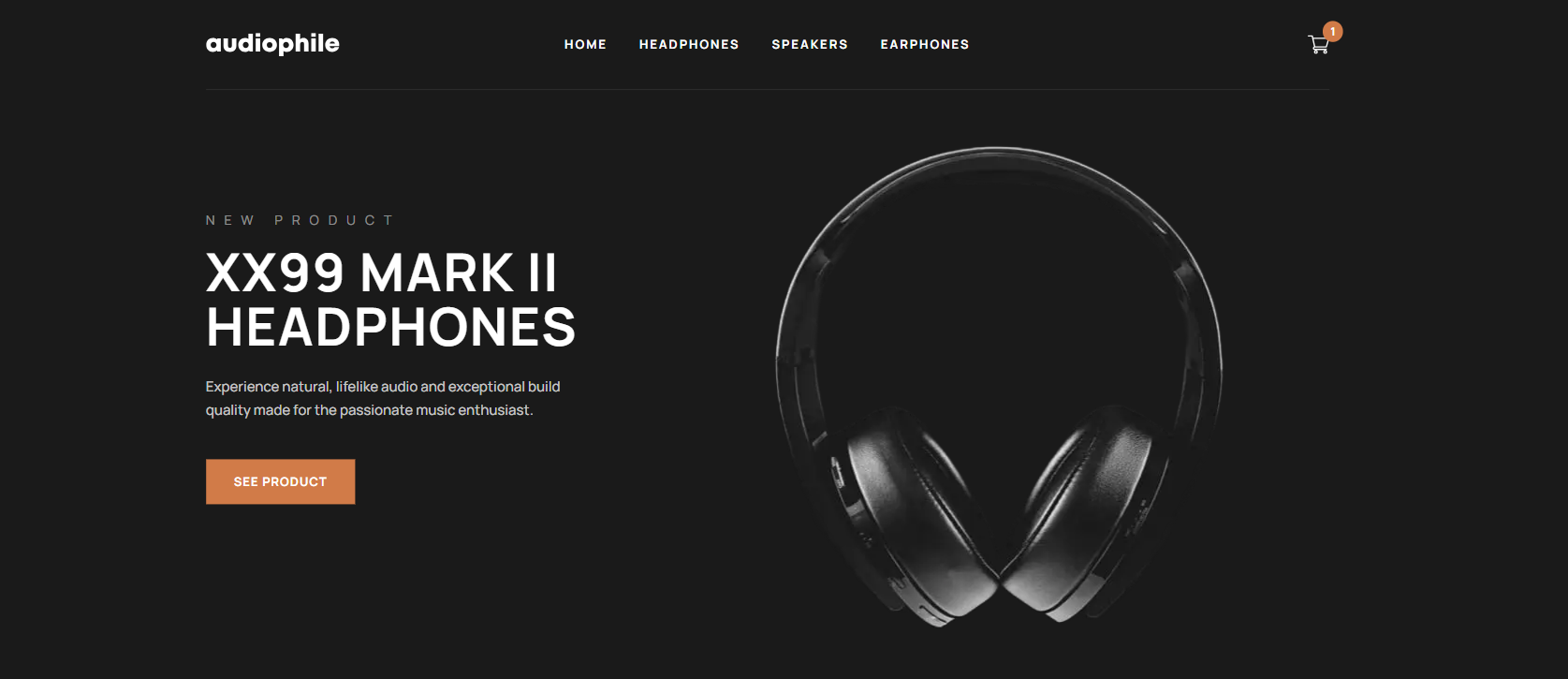Screenshot of the Audiophile ecommerce website desktop view showing featured audio products and shopping interface.